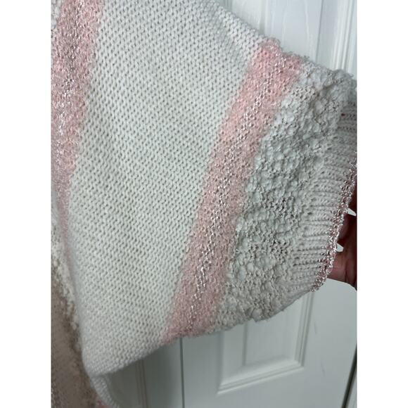VTG 80s 90s Nubby Pastel Pink White Sweater XL Short Sleeve Large Coquette - Picture 5 of 9